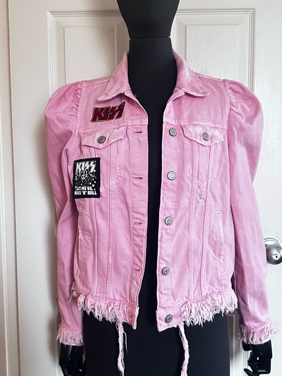 Zara Jackets & Blazers - Zara Pink Denim Jacket with KISS Patches